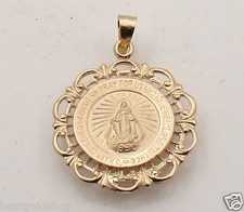 3D 20mm Miraculous Medal Filigree Charm Pendant Solid Real 14K Yellow Gold