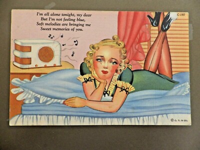 Vintage I''m All Alone Tonight My Dear I'm Not  Feeling Blue C-180 Postcard 