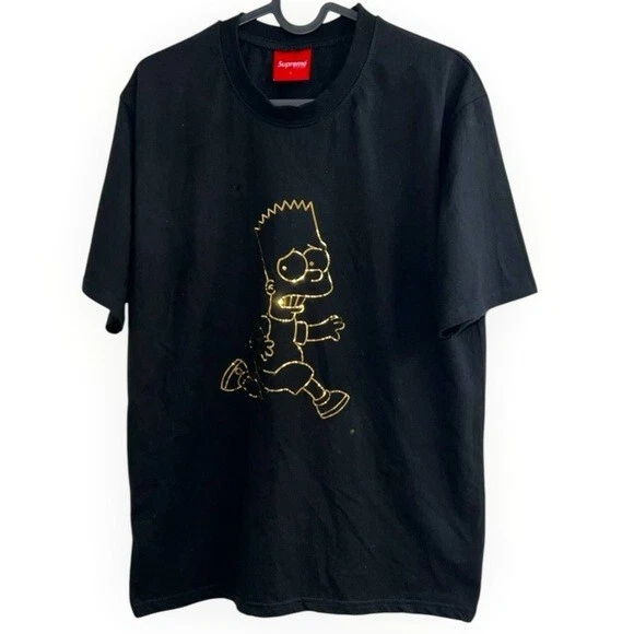 RARE SUPREME X The Simpsons Bart Simpson noir or col rond tshirt haut homme L