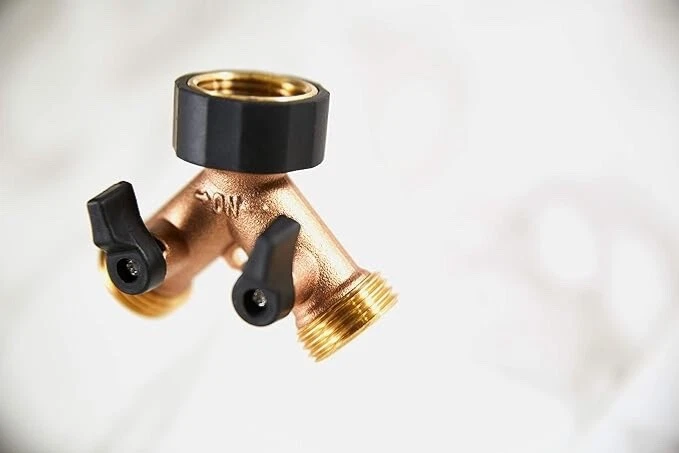 2 - Divisor de grifo de jardín de 2 vías de latón resistente y divisor de manguera conexión de manguera de 3/4" Foto 2 de 4