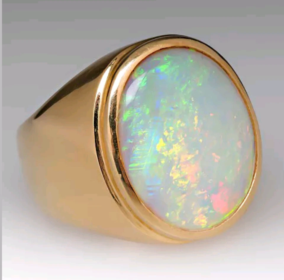 Anillo de oro amarillo de 18k con piedras preciosas de ópalo de fuego natural para hombre regalo de San Valentín SE237 Foto 2 de 2