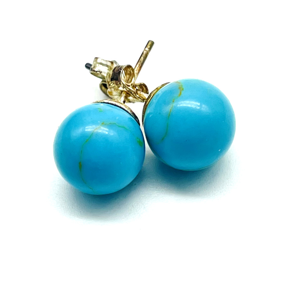 Tiny Simulated Turquoise Bead Earrings Pierced Si… - image 1