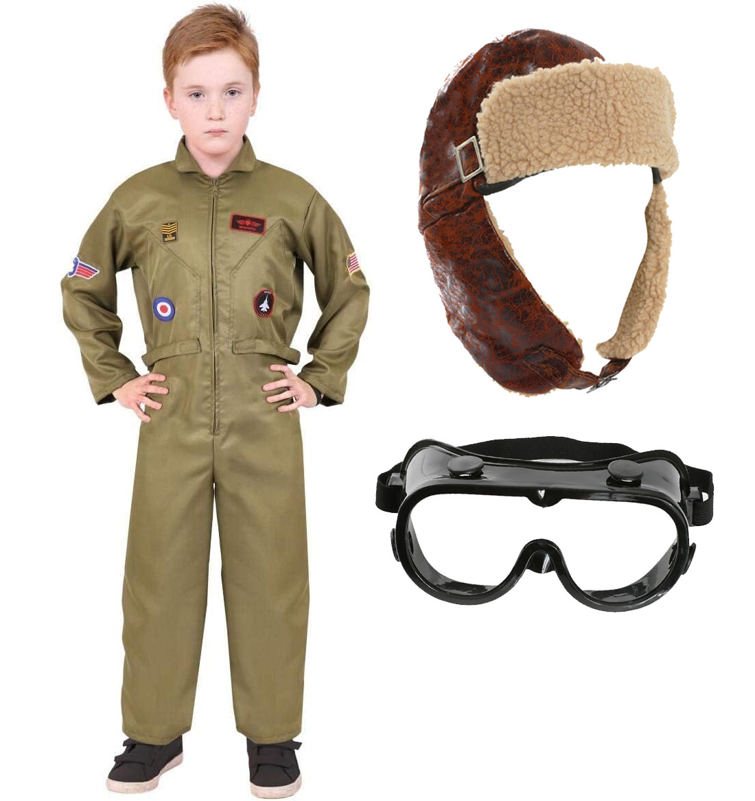 Fun Shack Kids Fighter Pilot Costume – Green Aviator Flight Suit & Hat For Boys Halloween & Dress-Up - View #10