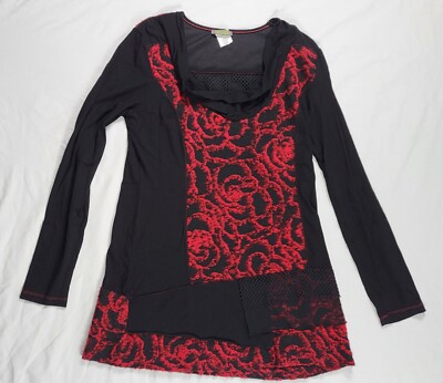 Dolcezza Dress Women's Medium Long Sleeve Black Red Texture Whimsigoth Night Out