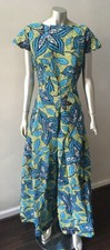 Couture Palazzo Tropical Print Wide Leg Draped Party Jumpsuit Sz XL