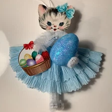 EASTER Chenille feather tree ornaments, cat kitten gift tags, # Easter I