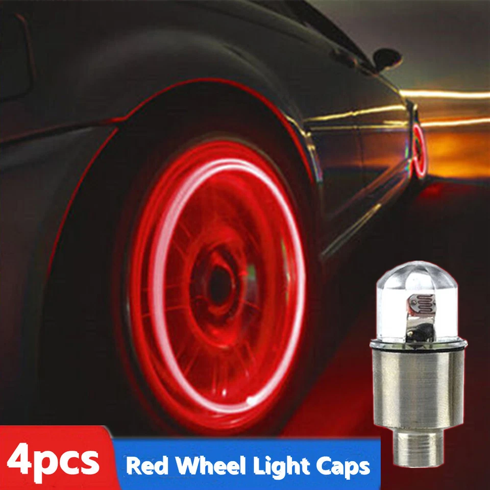 4x Tapas de luz LED para vástago de válvula de aire de neumático de rueda de automóvil Accesorios de cubierta Rojo Foto 3 de 4