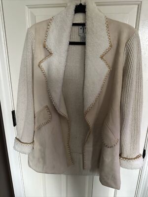 Rain & Rose Women Sz M Open Front Cardigan Ivory Sweater
