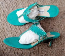 Jimmy Choo Peacock Turquoise Green Suede Slides 38.5 UK 5.5 new in box 