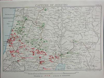 1918 WW1 Karte Ägyptische Expeditionary Force ~ Capture Of Jericho 21st Feb