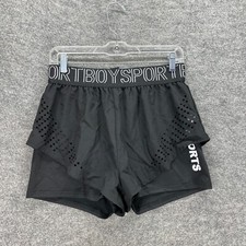 Shein Activewear Shorts Women L Black High Rise Layred Elastic Waist Logo Rayon