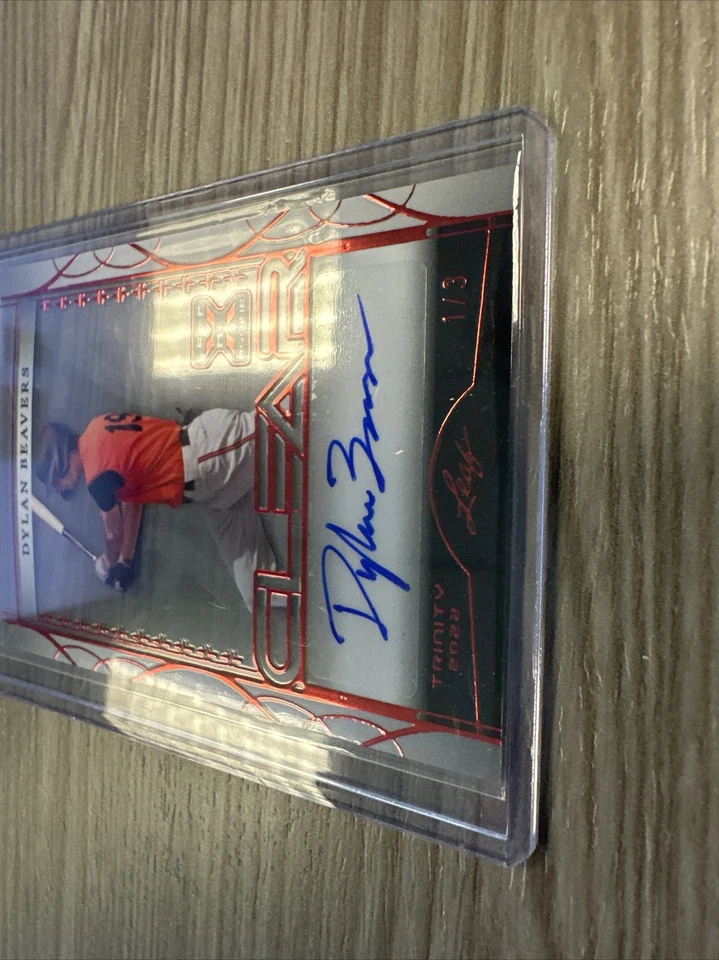 2022 Leaf Trinity CLEAR Dylan Beavers XRC Red Foil Auto 1/3 Orioles - Image 3 of 4