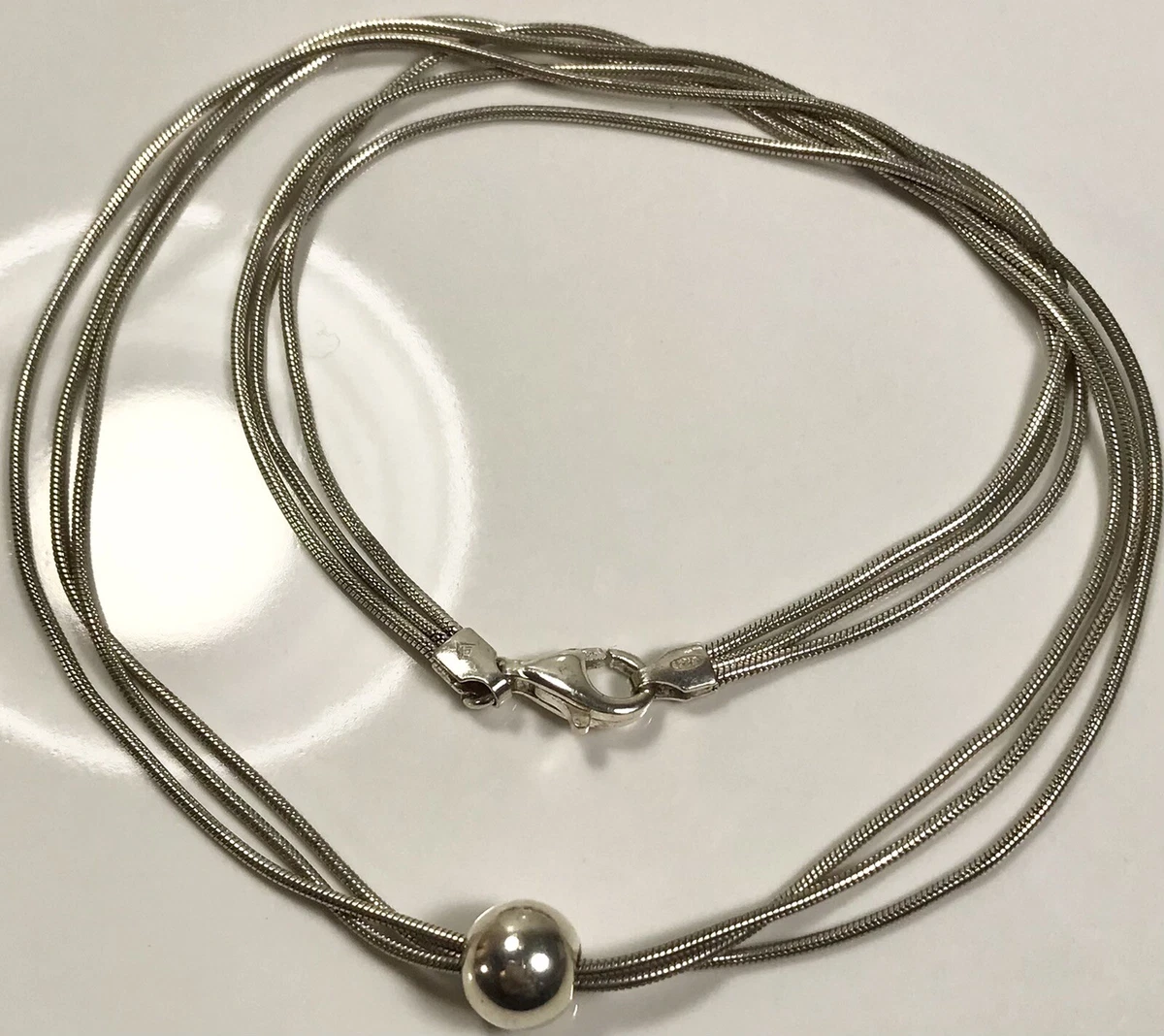SILPADA N0914 VINTAGE SILVER 925 3 STRAND BALL BEAD THOREAU NECKLACE C3