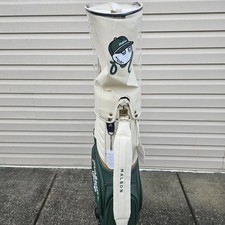 Malbon Golf Trolley Roller Cart Walker Bag Green White Leather NWT 5 Way Divider