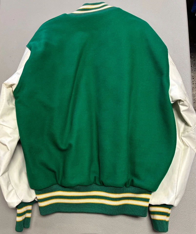 New DeLong Award Athletic Letter Jacket, Kelly Green/White/Gold, Adult XLG - Image 2 of 4