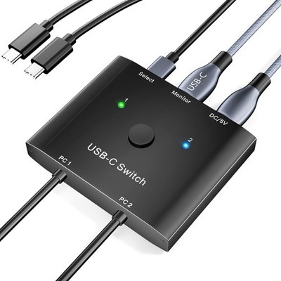KCEVE USB C Switch 2 In 1 Out 8K 60Hz 100W PD KVM Switch for 2 PC 1 Monitor Remo