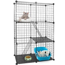 3-Tier Cat Playpen Cage w/ Doors  Ladders - Black - One size