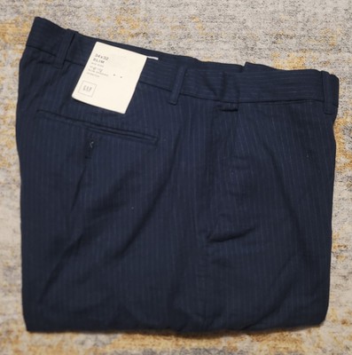 Gap Men's Navy Blue Stripe Cotton Stretch Slim Flat Front Chinos Size 34 X 32