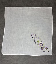 VTG Floral Handkerchief Purple Lavender Flowers 10.5 x 10.5 Hanky