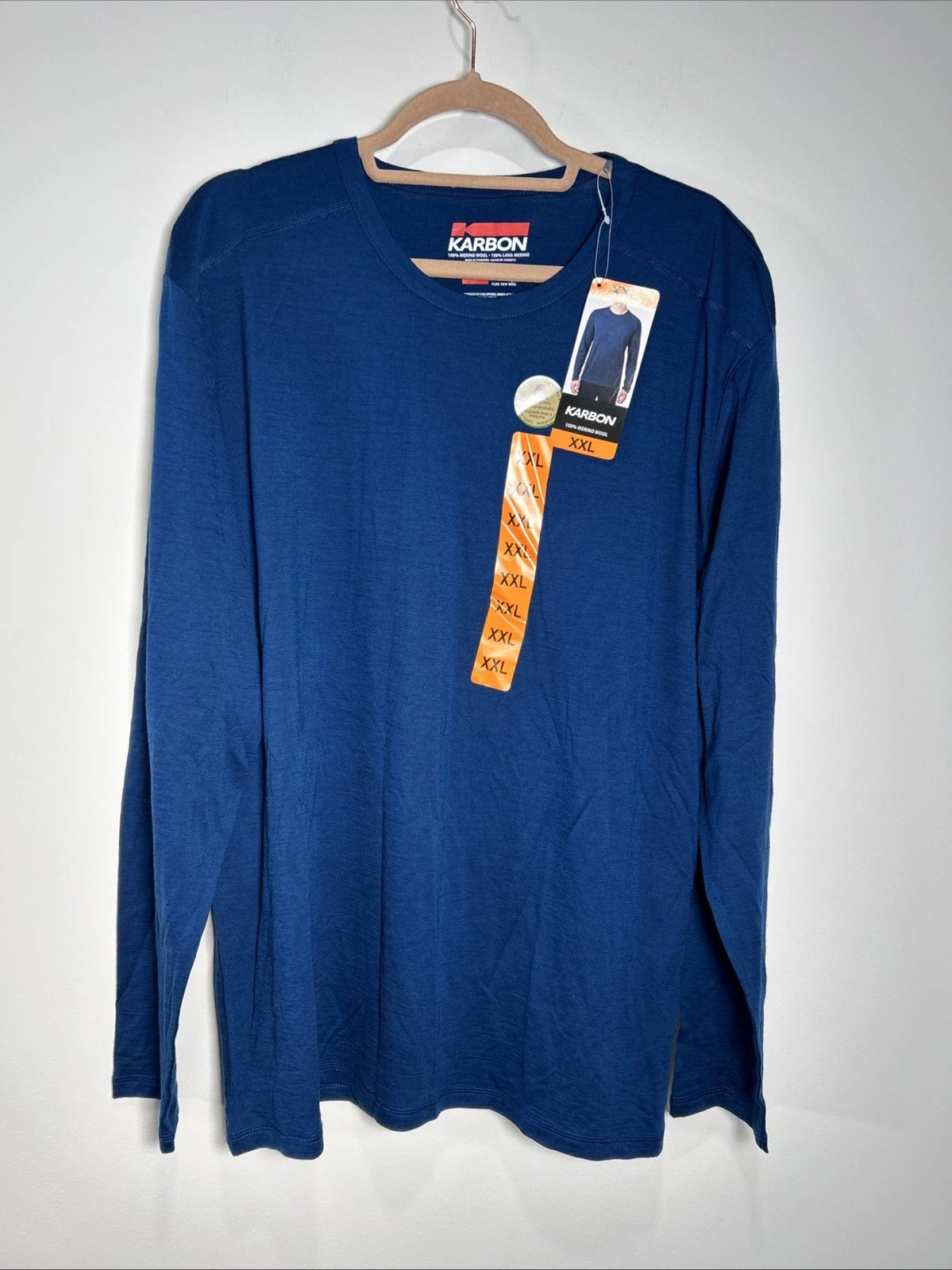 Karbon Merino Wool Shirt Mens Sz 2XL Blue Long Sleeve Base Layer NWT