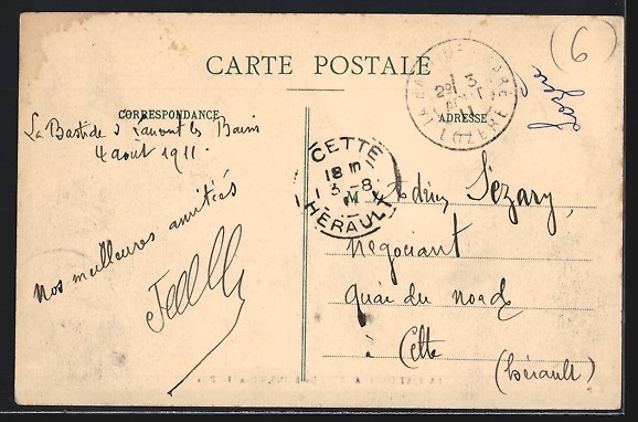 Old postcard La Bastide-Saint-Laurent-les-Bains, Dans les Pins 1911  thumbnail 2