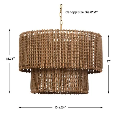BISWAS COASTAL INSPIRED WOVEN JUTE ROPE PENDANT CHANDELIER UTTERMOST 21595 - Picture 2 of 5