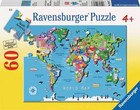 Ravensburger #09607 WORLD MAP Children's 60 Piece Jigsaw Puzzle NEW