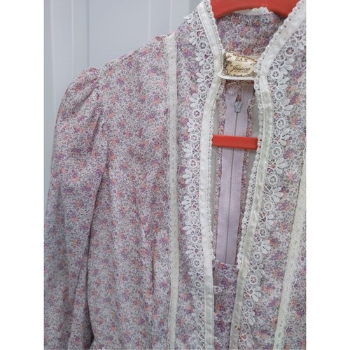 Vintage Gunne Sax Dress Purple Floral Lace Beaded Details Small/Medium - Picture 4 of 10