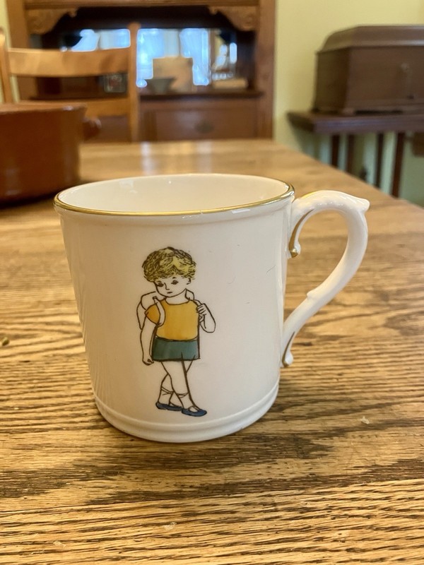 Vtg 1951 Royal Worcester Thursday’s Child BOY China Mug England Hand Painted EUC