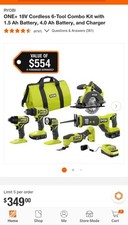  NEW  RYOBI ONE+ 18V Cordless 6-Tool Combo Ki...