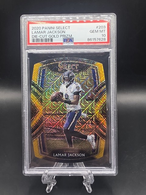 2020 Panini Select Diecut Gold Mojo Prizm #'d 7/10 Lamar Jackson PSA 10