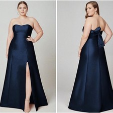 Alfred Sung Strapless A-Line Satin Gown With Modern Bow Size 20