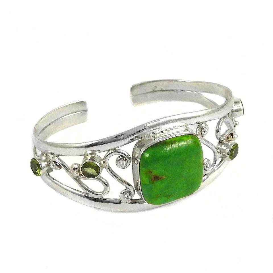 Cushion December Green Copper Turquoise 925 Solid Silver Daughter Bangle Jewelry - Image 4 of 4
