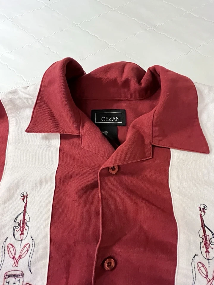 Cezani Paradise XL Red Bowling Shirt Embroider Musical Instrument  Short Sleeve - Image 3 of 4