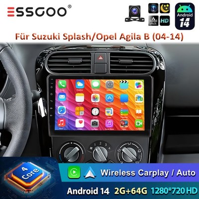 2+64G Für Opel Agila B 04-14 Suzuki Splash Autoradio Android 14 CarPlay GPS +KAM