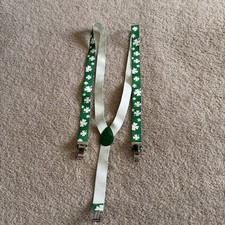 St. Patrick's Day Green and White Shamrock Suspenders-elastic Adjustable- Irish 