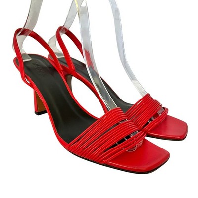 Neous $650 Red Leather Rossi 55 Slingback Heeled Sandals Womens Heels Size 38/8