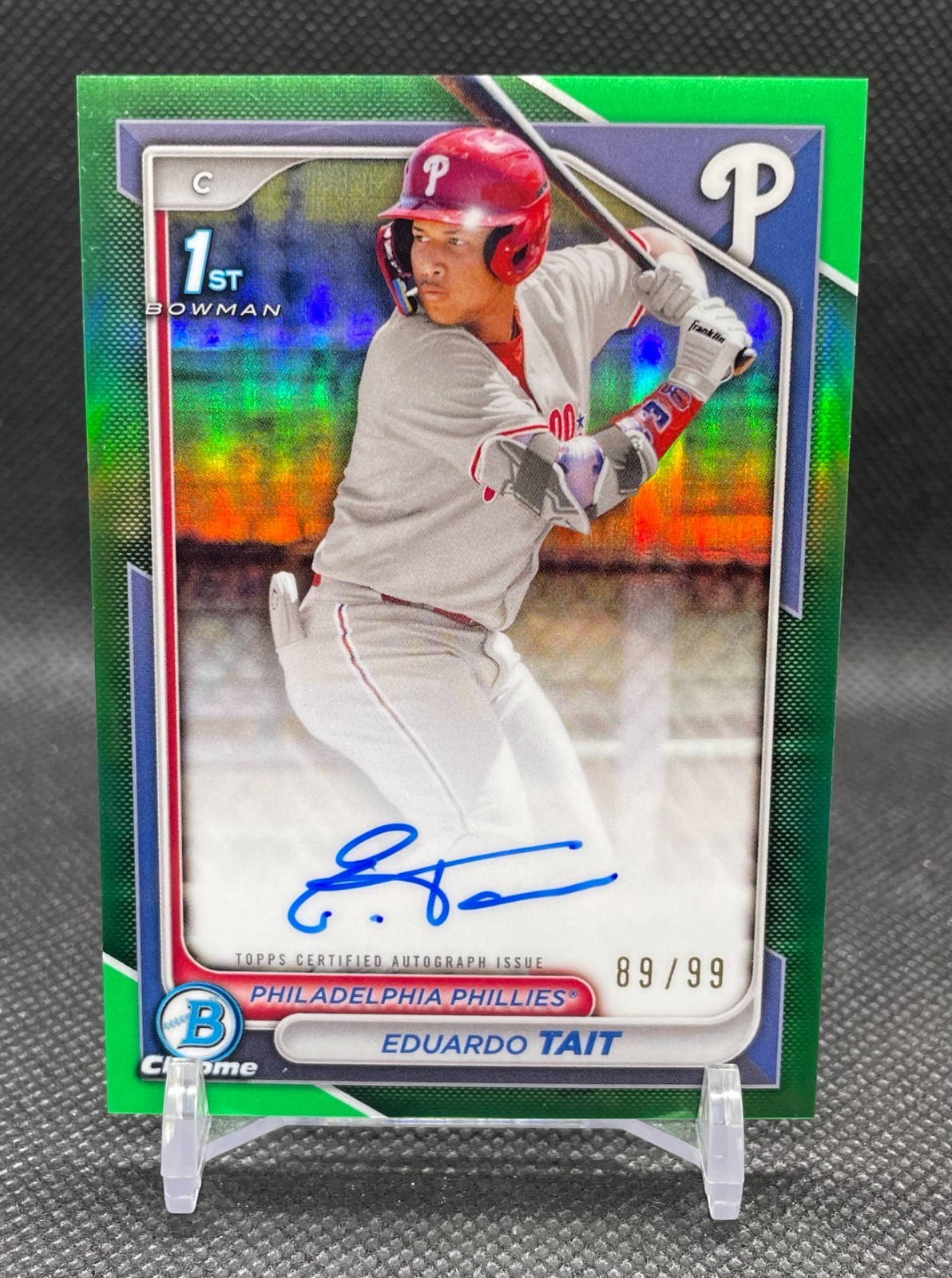2024 Bowman Chrome Eduardo Tait 1st Bowman Green Refractor Auto /99 Phillies