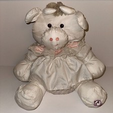 VTG 1986 Fisher Price Puffalump White Cow Pink Hearts Lacy Collar White Dress