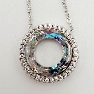 Cosmic Ring Swarovski Elements Crystal Center w Rhinestones 925 Silver Necklace