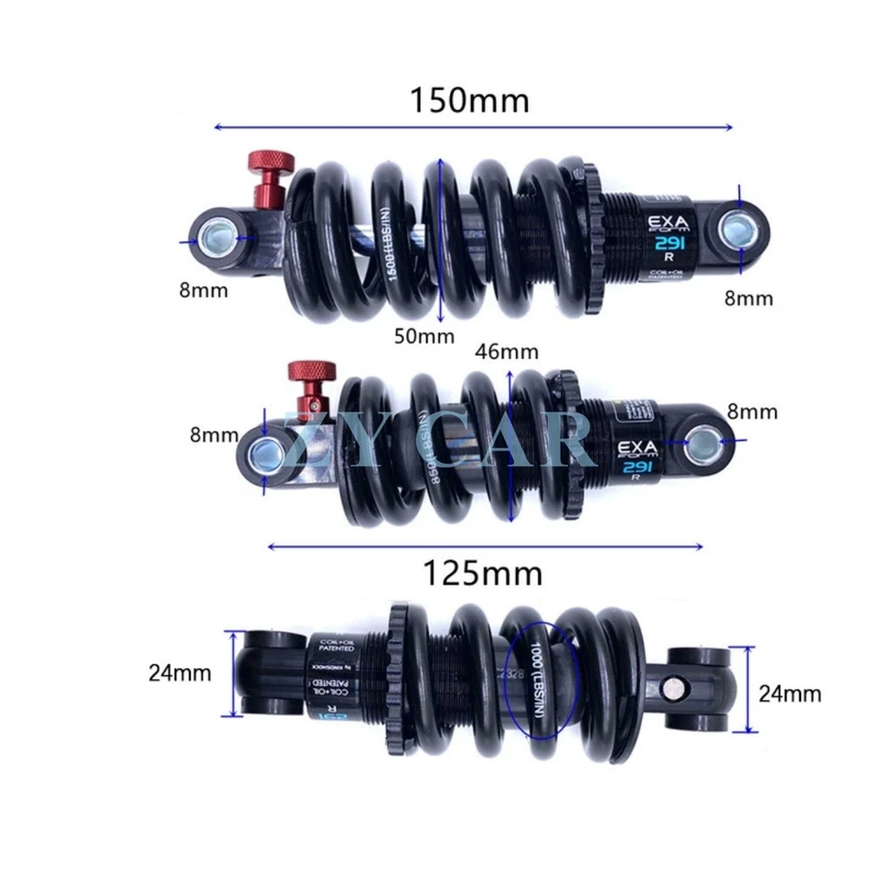 Amortiguador trasero ajustable 125/150/165 mm para bicicleta MTB E-Scooter 291R Foto 2 de 4