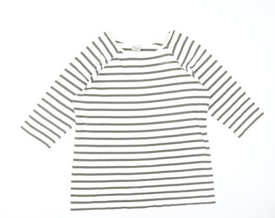 Selected Femme Damen T-Shirt weiß grün gestreift XL U-Boot Ausschnitt 3/4 Arm