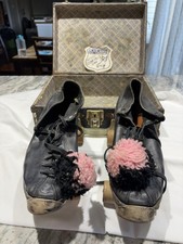 Antique Hyde Chicago Roller Skates with Case Wooden Wheels Vintage Skates