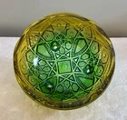 Vintage Jeanette Glass Amber & Green 8"D  MCM Candy Dish Bowl 3.5"T