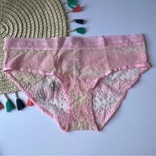Victoria's Secret Logo Flocked Hearts Hiphugger Panty Pink Flocked Hearts M NEW