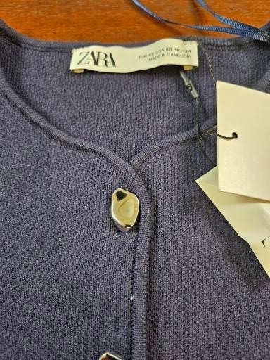 ZARA Split Bottom Knit Vest w/ Silver Buttons in Navy Blue Size XS