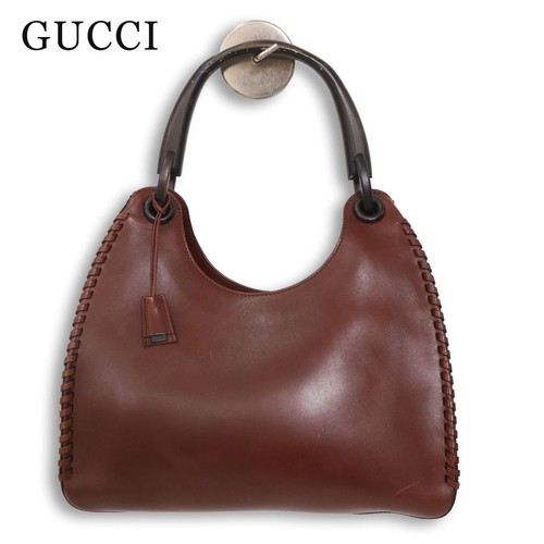 Auth Gucci Tom Ford Era Woven Leather Wooden Y2K Handle Shoulder Bag From Japan