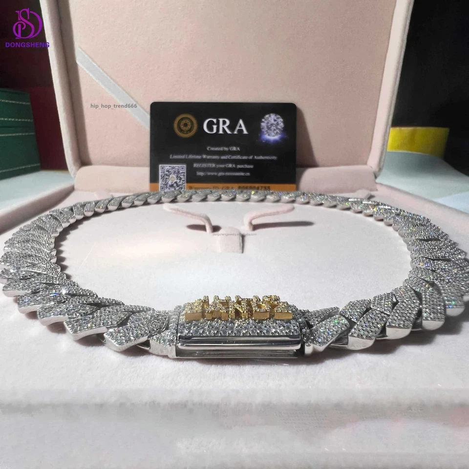 Colar de prata esterlina 925 sólido MOISSANITE gelado corrente de elos cubana Miami real - Imagem 4 de 4