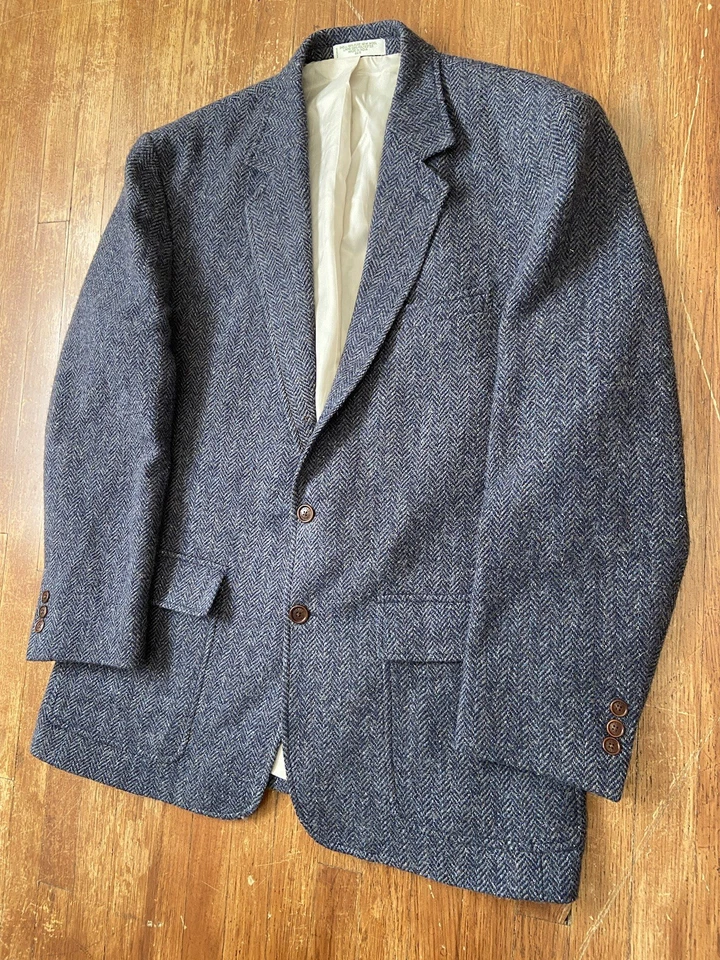 Abrigo deportivo de lana verde espiga para hombre Orvis Highland Tweed Collection 44R Foto 3 de 4