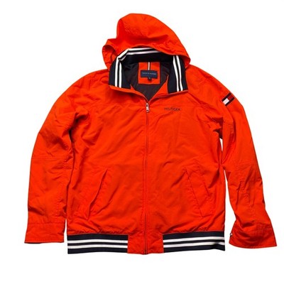 Tommy Hilfiger Mens Orange Water Resistant Hooded Windbreaker Jacket Medium